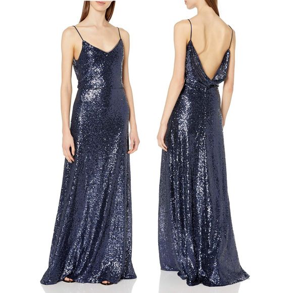 Jenny Yoo Jules Deep Blue Sequin Formal Backless Bridesmaid Dress Gown 4 - Picture 1 of 10